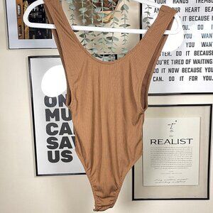 Missguided Brown Ribbed Bodysuit - Size XS (US 0-2)